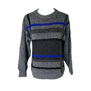 Peter Werth Men's Sweater Blue Black and Grey Striped Crewneck Knit Size Small